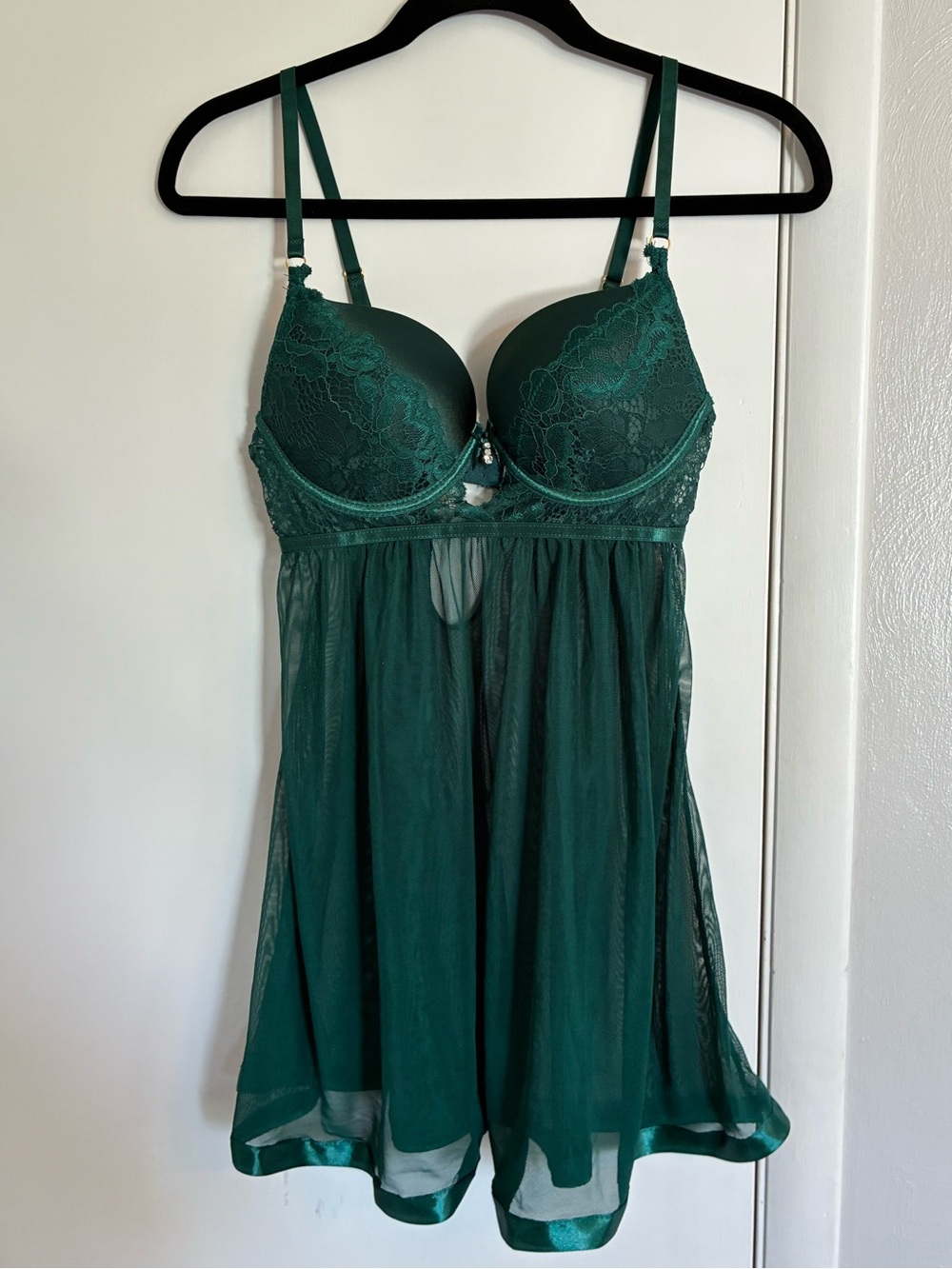 Victoria's Secret Deep Green Lace & Mesh Babydoll Chemise